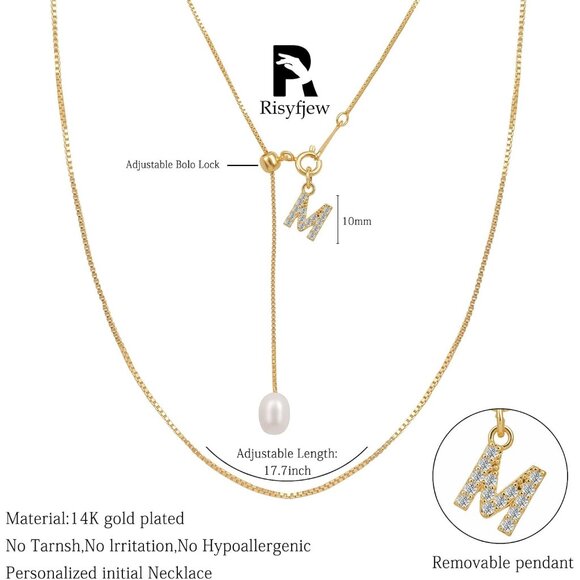 Dainty Gold Initial Necklace with Pearl Drop - Personalized A-Z Pendant Jewelry - Picture 6 of 7